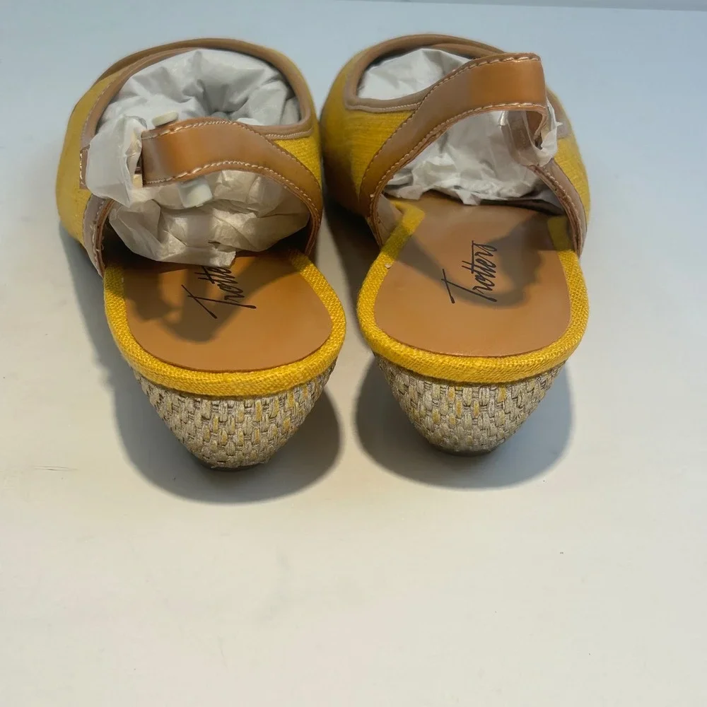 Trotters Womens Yellow Linen Peep Toe‎ Slingback Wedge Sandals Size 8.5M